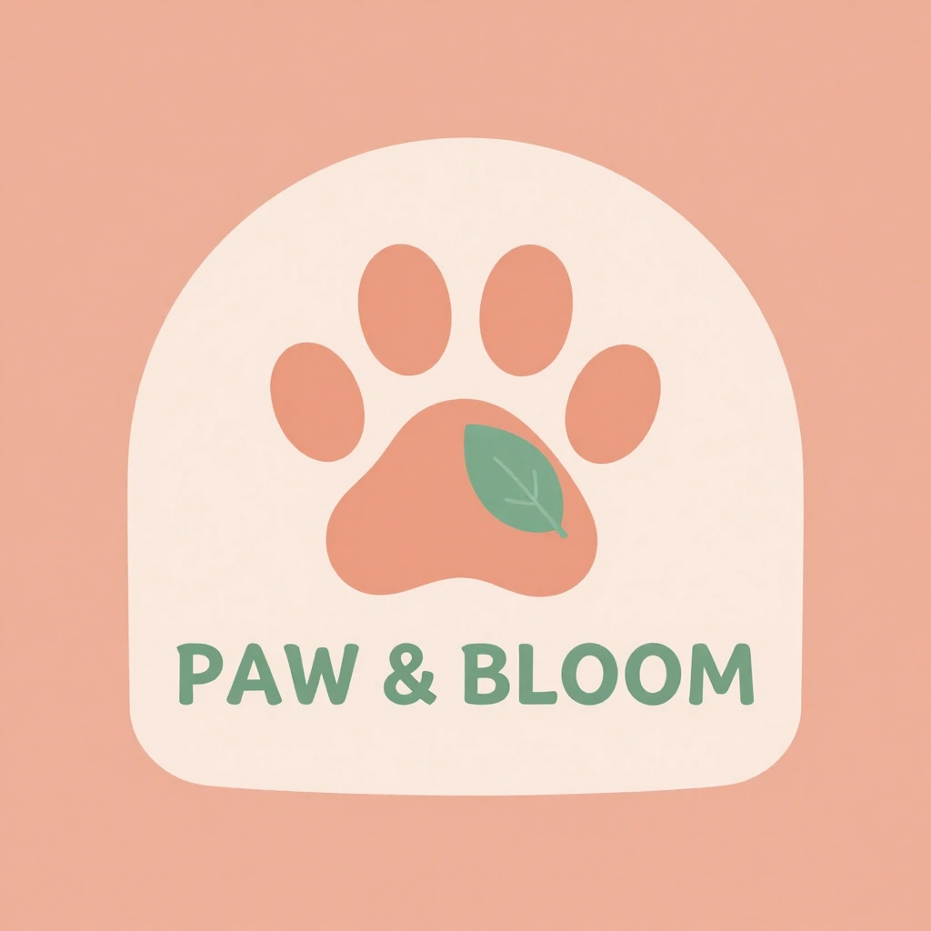 Design a friendly minimal logo for a pet-care service named \"PAW & BLOOM\". Merge a simple paw shape with two leaf forms so the symbol feels warm, trustworthy,