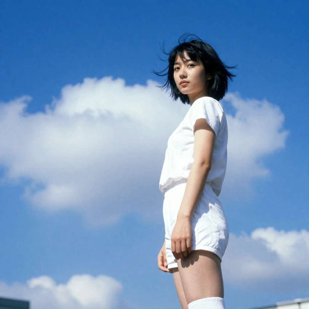 femme est-asiatique adulte,
photographie de livre photo japonais de la fin de l'ère Showa au début des années 1990,

silhouette élancée debout à l'extérieur sur